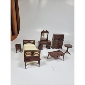 Vintage Renwal Product Bedroom Doll House Furniture Bed Night Stands Dresser